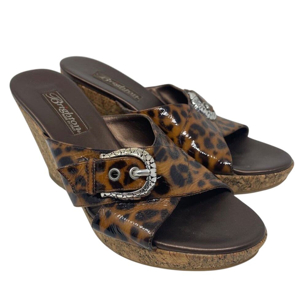 Brighton Summer Leopard Print Cork Wedge Sandals Size 6.5